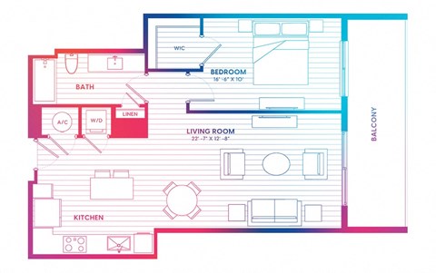 a floor plan of a house with a bedroom and a living room